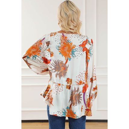 Multicolour Floral Print V Neck Babydoll Blouse