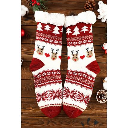 Fiery Red Cartoon Santa Claus Christmas Fleece Socks