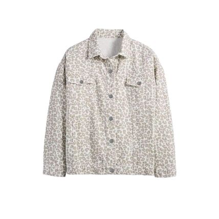 White Leopard Printed Flap Pocket Denim Jacket