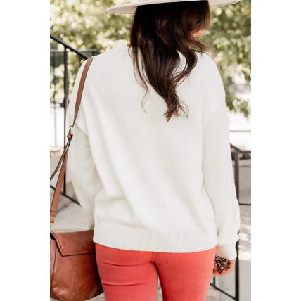White Thankful Ivory Embroidered Sweater