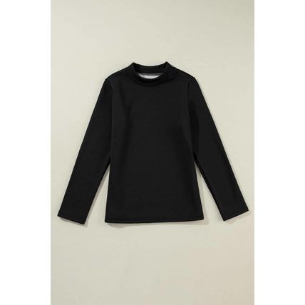 Black Mock Neck Thermal Lined Long Sleeve Tee