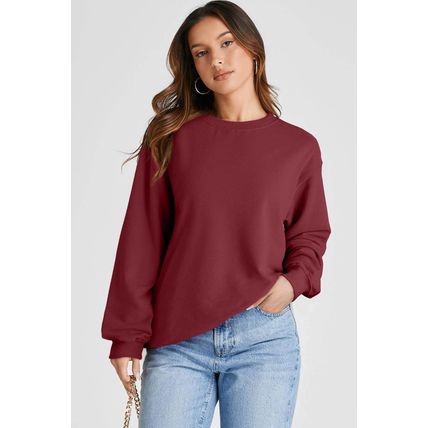 Burgundy Plain Drop Shoulder Crewneck Pullover Sweatshirt