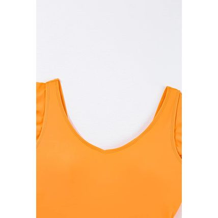 Vitality Orange Color Block Ruffled Knotted Backless One Piece Swimsuit