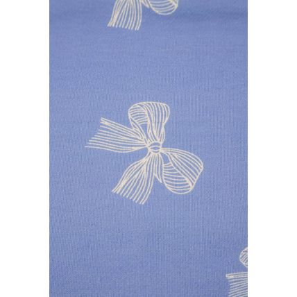 Sky Blue Bow Knot Print Crewneck Ruffled Sleeve Shift Mini Dress