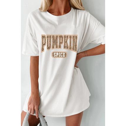 White PUMPKIN SPICE Leopard Graphic Tunic T Shirt