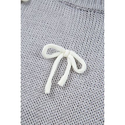 Light Grey Bowknot Applique Cap Sleeve Sweater