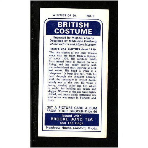 1967 Brooke Bond Tea Card, British Costumes, no.5