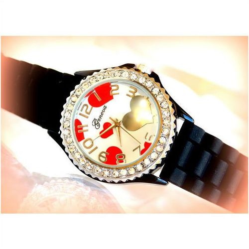 Geneva Heart Crystal Wrist Watch Black Silicone Watchband Jewellery 930