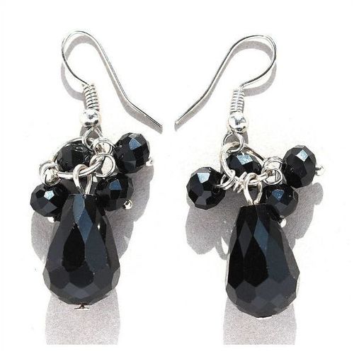 SilverTwist Designer Black Crystal Pear Chandelier Hook Earrings Jewellery 1528