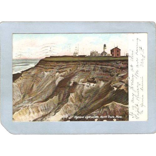 MA North Truro Lighthouse Postcard Highland Light & Cliffs Undivided Back ~570
