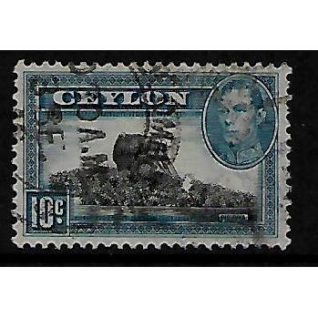 CEYLON 1938 10c BLACK & BLUE SIGIRIYA LION ROCK SG 389 FINE USED