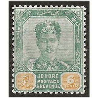 Johor 1896 SG45 6c Green & Yellow Mounted Mint ..