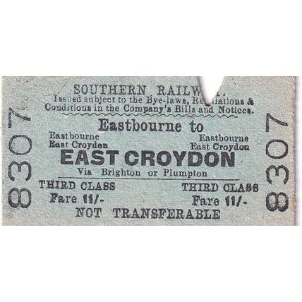EASTBOURNE - EAST CROYDON 1949 Southern Railway Ticket SR 8307 Edmundson