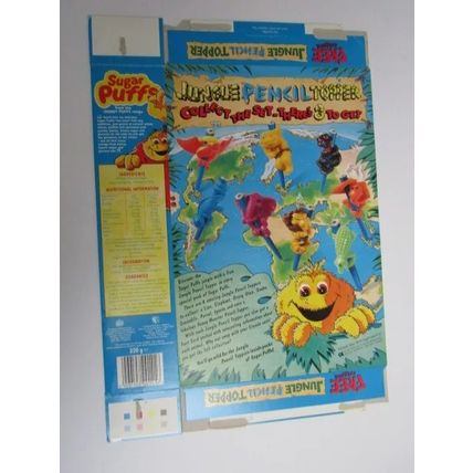 Quaker Sugar Puffs 1994 Cereal Box Jungle Pencil Topper 320g Box only
