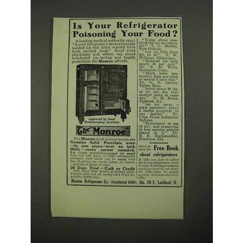 1915 Monroe Refrigerator Ad - Poisoning Your Food?
