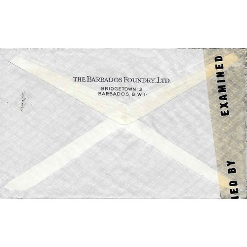 Barbados Air Mail 1940 to New York USA CENSORED "#6177"