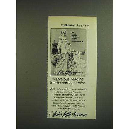 1974 Saks Fifth Avenue Protegee Collection Maternity Fashions Advertisement