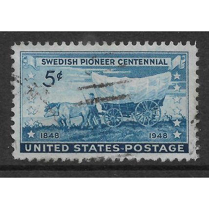 USA 1948 PIONEER AND COVERED WAGON 5c BLUE SG 955 FINE USED