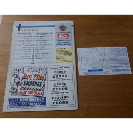 1993 FA Cup Quarter Final Programme & Ticket - Man City vs Tottenham / Spurs