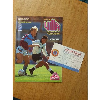 1992 FA Cup 3rd Round Programme & Ticket - Aston Villa vs Tottenham / Spurs