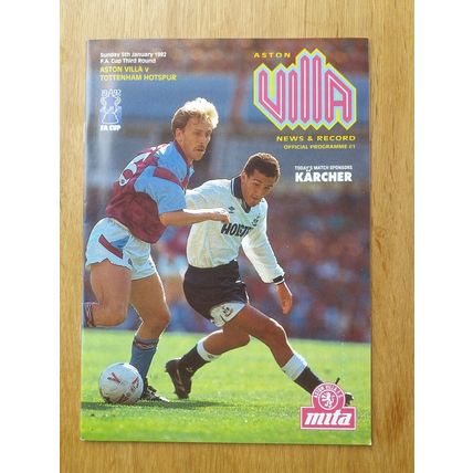 1992 FA Cup 3rd Round Programme & Ticket - Aston Villa vs Tottenham / Spurs