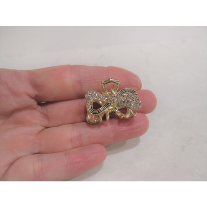 Small mini gold black metal bow tie hair claw clip with crystals