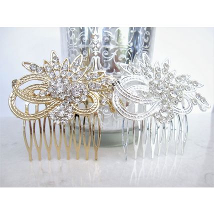 Gold or silver crystal flower hair comb barrette clip bridal clip bridal