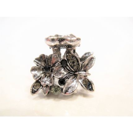 Silver metal blue/black flower butterfly crystal hair claw clip bridal clip