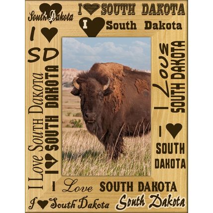 I Love South Dakota Laser Engraved Wood Picture Frame Portrait (3 x 5)