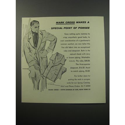 1955 Mark Cross Robe and Sleepcoat Ad - Mark Cross makes a Special Point