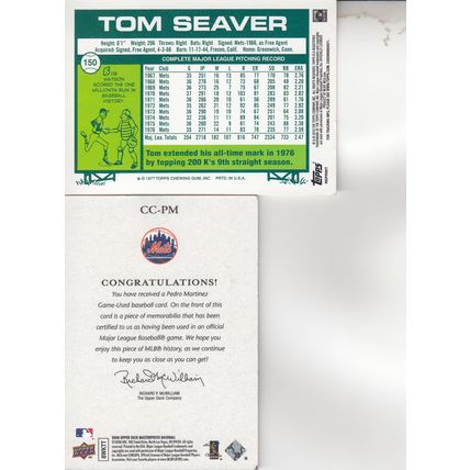 TOM SEAVER & PEDRO MARTINEZ JERSEY 2010/08 AUTOGRAHED NEW YORK METS HOF PITCHERS