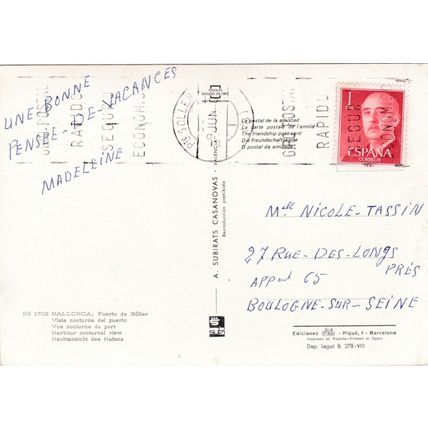 Mallorca Soller Spain Postcard posted creased