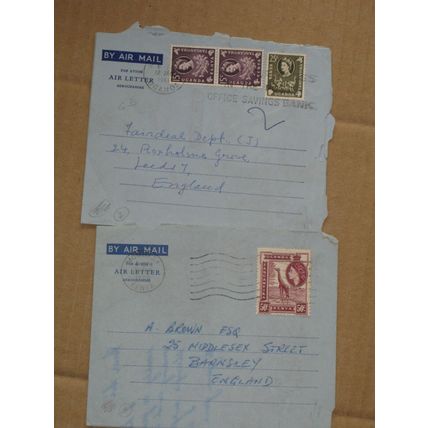 x2 Air Letter Postal Covers - Uganda, Kenya, Tanganyika - 1950-60s