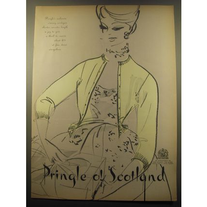 1959 Pringle of Scotland Fashion Ad - Pringle's cashmere evening cardigan