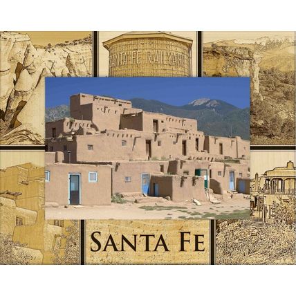 Santa Fe New Mexico Montage Laser Engraved Wood Picture Frame Landscape (4 x 6)
