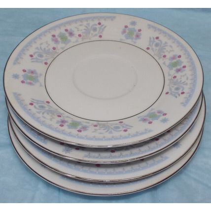RARE Serenade 8225 Fine China Floral Roses Blue White Saucer Set of 4 - 6 3/8"