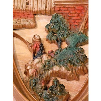 Vintage Burwood MCM 3D Molded Resin Wall Plaques Country Fisherman & Blacksmith
