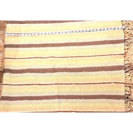 Crochet Vintage Handmade Afghan 48"x68" Pastel Peach Tan Yellow White Fringes