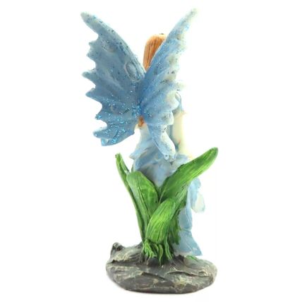 Sitting Fairy Ornament Figurine Blue Dress & Blue Wings 8.3 CM Great Gift Decor