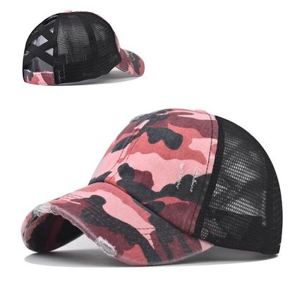 High Bun Hat Cotton Summer Sun Sport Camouflage Ponytail Baseball Cap Ladies