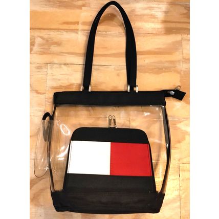 Clear PVC Clear Bag 10 x 11 Phone Outer Pocket Black Double Shoulder Straps