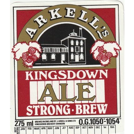 BEER BOTTLE LABEL - ARKELLS BREWERY - KINGSDOWN ALE STRONG BREW