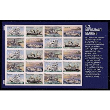 U.S. Merchant Marine Sheet of 20 Current Rate Postage Stamps 4548-4551