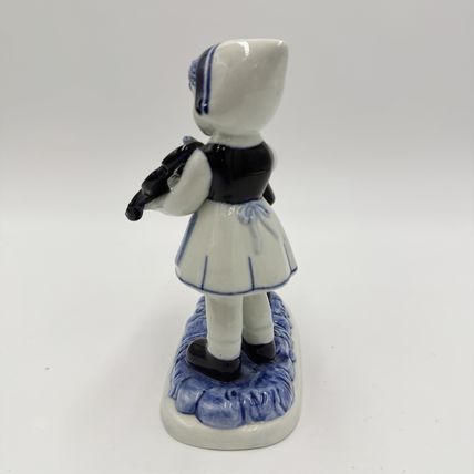 Delft Blue Pottery Dutch Boy & Girl Hand Painted Musician Figurine 5” Vintage