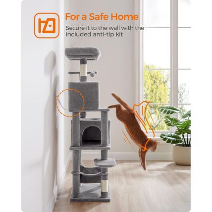 Feandrea Cat Tree, 61-Inch Cat Tower for Indoor Cats, Plush Multi-Level Cat Cond