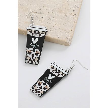 Black Leopard Coffee Print Beverage Cup Shape Earrings