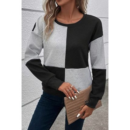 Black Color Block Textured Drop Shoulder Top