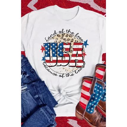 White USA Flag Slogan Graphic T-shirt
