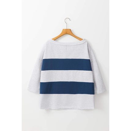 Sail Blue Colorblock Striped Patchwork Raw Seamed Sweatshirt