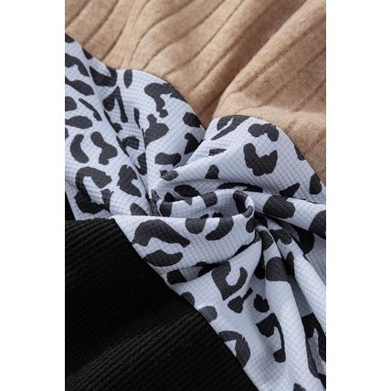 Black Cheetah Textured Patchwork Buttoned Round Neck T Shirt